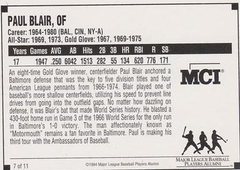 1994 MCI MLBPA Ambassadors of Baseball #7 Paul Blair Back