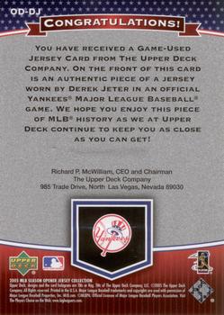2005 Upper Deck - MLB Game-Worn Jersey Collection #OD-DJ Derek Jeter Back