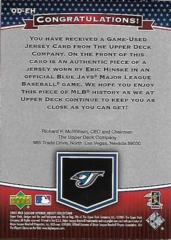 2005 Upper Deck - MLB Game-Worn Jersey Collection #OD-EH Eric Hinske Back