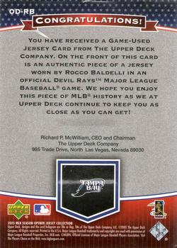 2005 Upper Deck - MLB Game-Worn Jersey Collection #OD-RB Rocco Baldelli Back