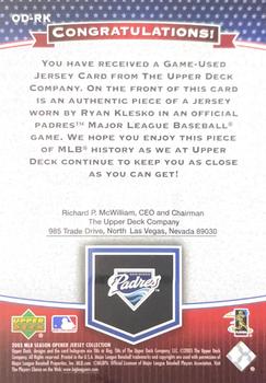 2005 Upper Deck - MLB Game-Worn Jersey Collection #OD-RK Ryan Klesko Back