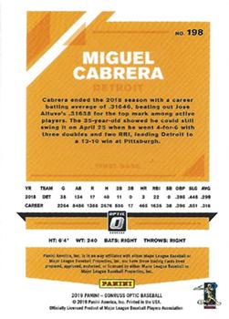 2019 Donruss Optic #198 Miguel Cabrera Back