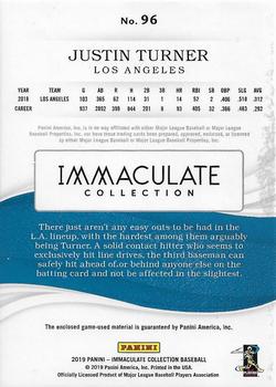 2019 Panini Immaculate Collection #96 Justin Turner Back