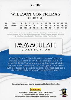2019 Panini Immaculate Collection #106 Willson Contreras Back