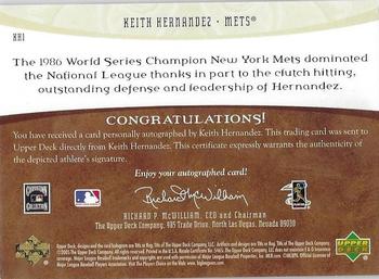 2005 Upper Deck Artifacts - Auto Facts #KH1 Keith Hernandez Back