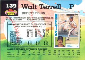 1992 Stadium Club #139 Walt Terrell Back