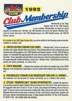 1992 Stadium Club #NNO 1992 Stadium Club Membership Form Front