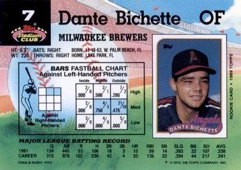 1992 Stadium Club #7 Dante Bichette Back