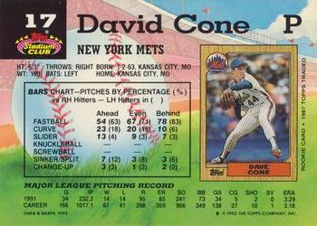 1992 Stadium Club #17 David Cone Back