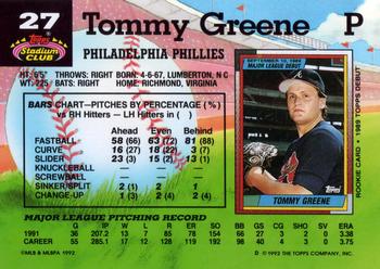 1992 Stadium Club #27 Tommy Greene Back