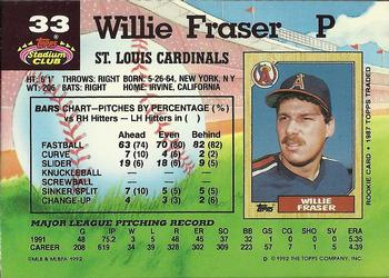 1992 Stadium Club #33 Willie Fraser Back