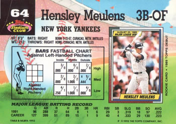 1992 Stadium Club #64 Hensley Meulens Back