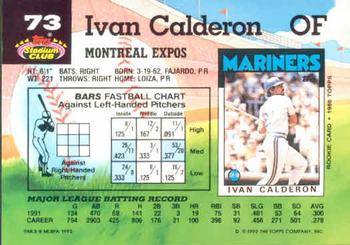 1992 Stadium Club #73 Ivan Calderon Back