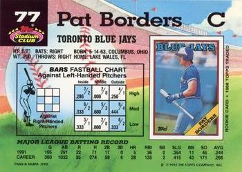 1992 Leaf #324 PAT BORDERS Toronto Blue Jays