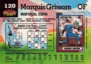 1992 Stadium Club #120 Marquis Grissom Back