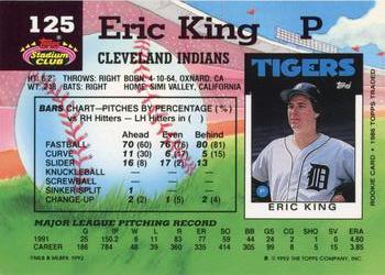 1992 Stadium Club #125 Eric King Back