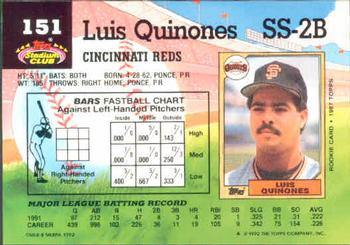 1992 Stadium Club #151 Luis Quinones Back