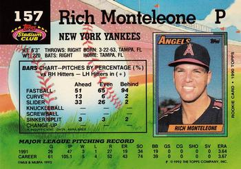1992 Stadium Club #157 Rich Monteleone Back