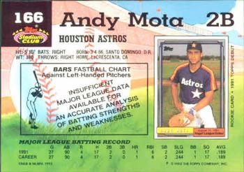 1992 Stadium Club #166 Andy Mota Back