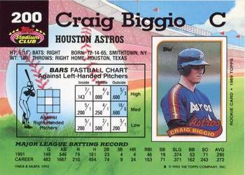 1992 Stadium Club #200 Craig Biggio Back