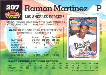 1992 Stadium Club #207 Ramon Martinez Back
