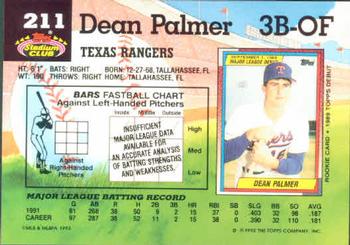 1992 Stadium Club #211 Dean Palmer Back