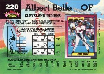 1992 Stadium Club #220 Albert Belle Back
