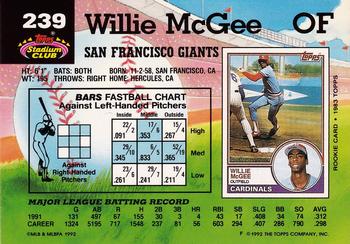 1992 Stadium Club #239 Willie McGee Back