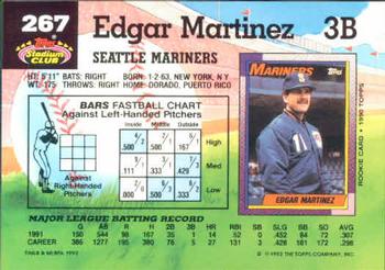 1992 Stadium Club #267 Edgar Martinez Back