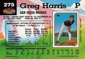 1992 Stadium Club #275 Greg Harris Back