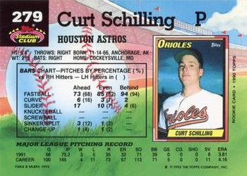 1992 Stadium Club #279 Curt Schilling Back