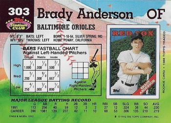 1992 Stadium Club #303 Brady Anderson Back