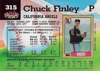 1992 Stadium Club #315 Chuck Finley Back