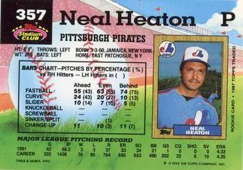 1992 Stadium Club #357 Neal Heaton Back