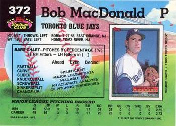 1992 Stadium Club #372 Bob MacDonald Back
