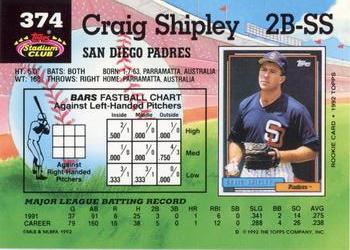 1992 Stadium Club #374 Craig Shipley Back