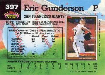 1992 Stadium Club #397 Eric Gunderson Back