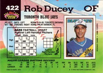 1992 Stadium Club #422 Rob Ducey Back
