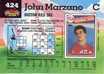 1992 Stadium Club #424 John Marzano Back
