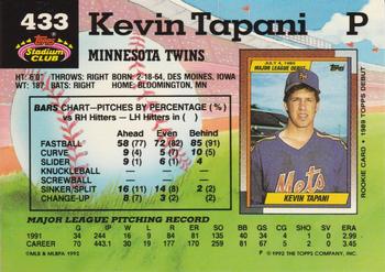 1992 Stadium Club #433 Kevin Tapani Back