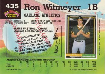 1992 Stadium Club #435 Ron Witmeyer Back