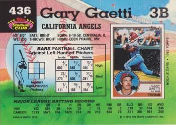 1992 Stadium Club #436 Gary Gaetti Back