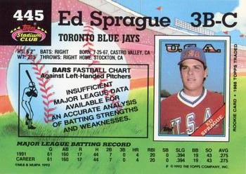 1992 Stadium Club #445 Ed Sprague Back