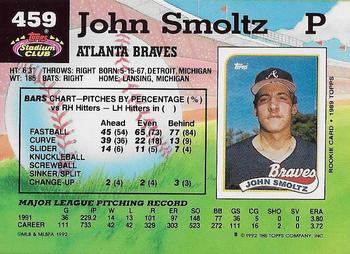 1992 Stadium Club #459 John Smoltz Back