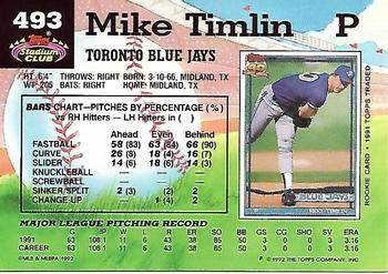 1992 Stadium Club #493 Mike Timlin Back