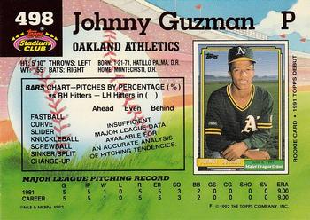 1992 Stadium Club #498 Johnny Guzman Back