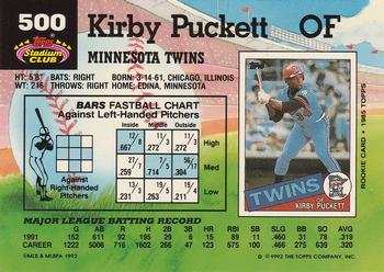 1992 Stadium Club #500 Kirby Puckett Back