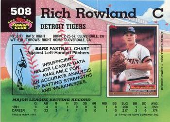 1992 Stadium Club #508 Rich Rowland Back