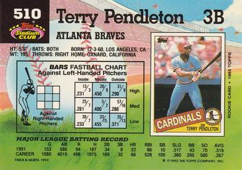 1992 Stadium Club #510 Terry Pendleton Back