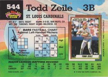 1992 Stadium Club #544 Todd Zeile Back